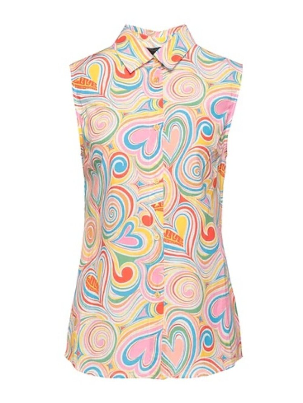 Love Moschino Retro Swirl Heart Print Sleeveless Blouse - Size IT 42, US 6